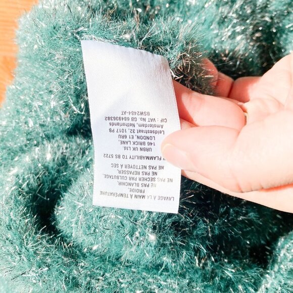 🦋 ANTHROPOLOGIE Maeve Tinsel Eyelash Sweater Green Shimmer Size Small - Picture 2 of 6